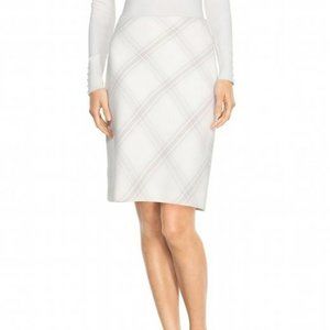 White House | Black Market Cream Neutral Plaid Boot Skirt